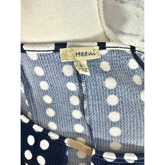 Haani- Navy/White Polkadot Sleeveless Princess Cut Dress- Size L - Picture 8 of 8